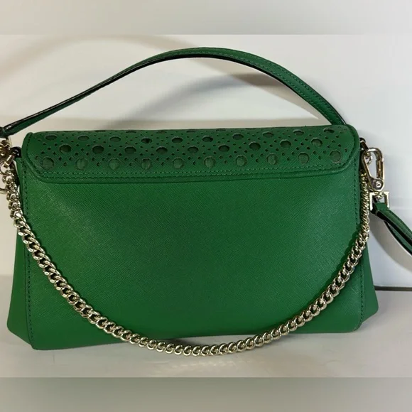 KATE SPADE NEWBURY LANE GOLD CHAIN CROSSBODY SATCHEL LEATHER BAG GREEN COLOR - Picture 8 of 12